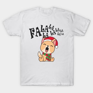 Cute Christmas Dog Singing Fa la la la Song T-Shirt